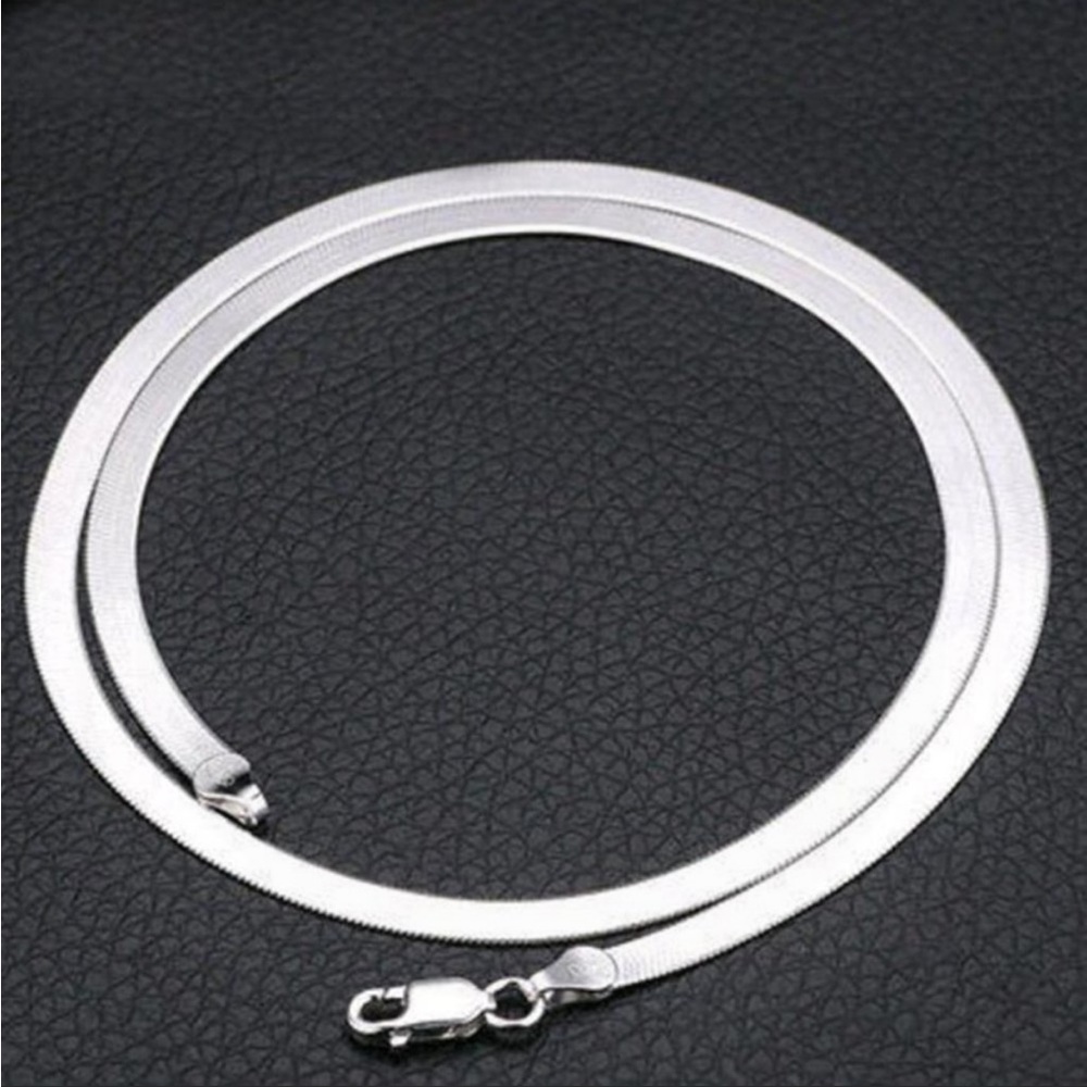 New Unisex 925 Silver Flat Snake Necklace - Picture 3 of 6